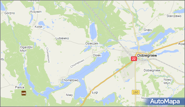 mapa Osiek gmina Dobiegniew, Osiek gmina Dobiegniew na mapie Targeo