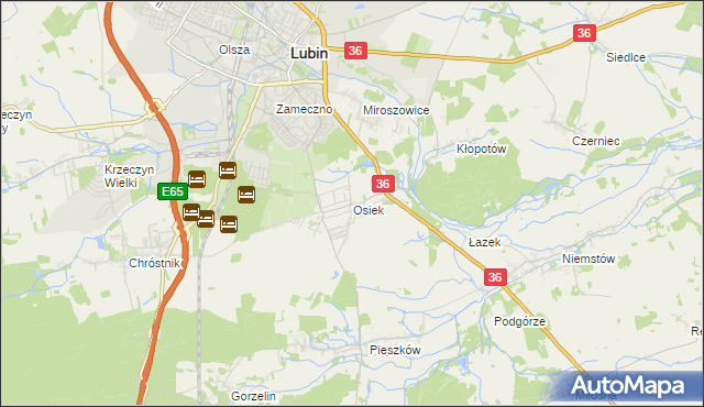 mapa Osiek gmina Lubin, Osiek gmina Lubin na mapie Targeo