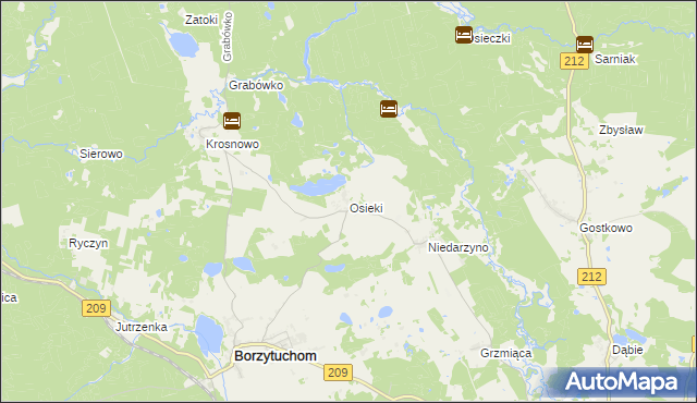 mapa Osieki gmina Borzytuchom, Osieki gmina Borzytuchom na mapie Targeo