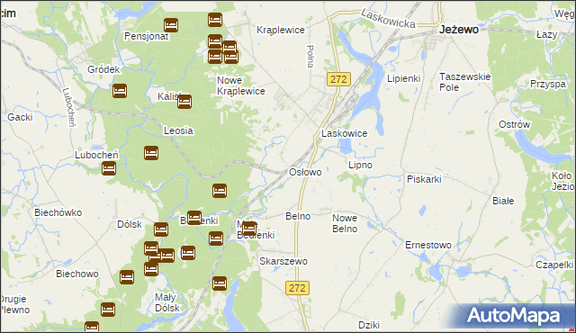 mapa Osłowo gmina Jeżewo, Osłowo gmina Jeżewo na mapie Targeo