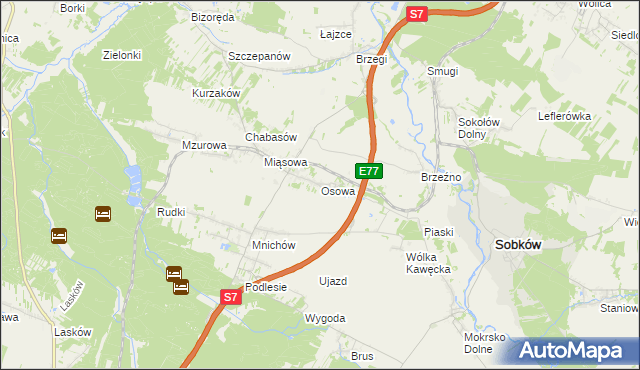 mapa Osowa gmina Sobków, Osowa gmina Sobków na mapie Targeo
