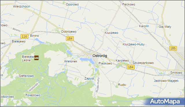 mapa Ostroróg powiat szamotulski, Ostroróg powiat szamotulski na mapie Targeo