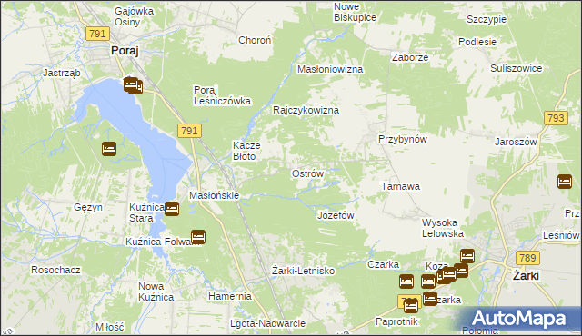 mapa Ostrów gmina Żarki, Ostrów gmina Żarki na mapie Targeo