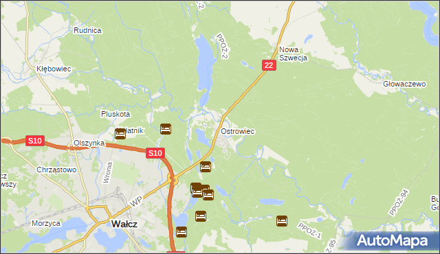 mapa Ostrowiec gmina Wałcz, Ostrowiec gmina Wałcz na mapie Targeo