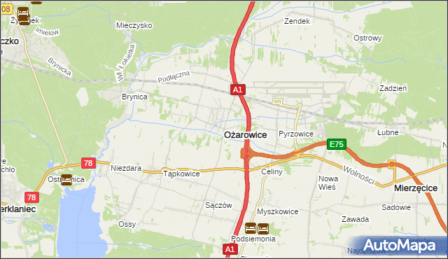 mapa Ożarowice, Ożarowice na mapie Targeo