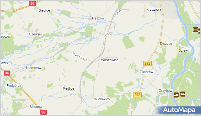 mapa Parszowice, Parszowice na mapie Targeo