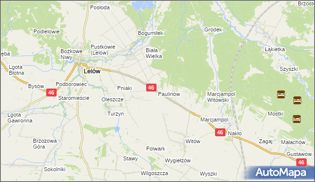 mapa Paulinów gmina Lelów, Paulinów gmina Lelów na mapie Targeo