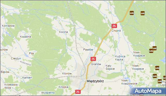 mapa Pawłów gmina Sośnie, Pawłów gmina Sośnie na mapie Targeo