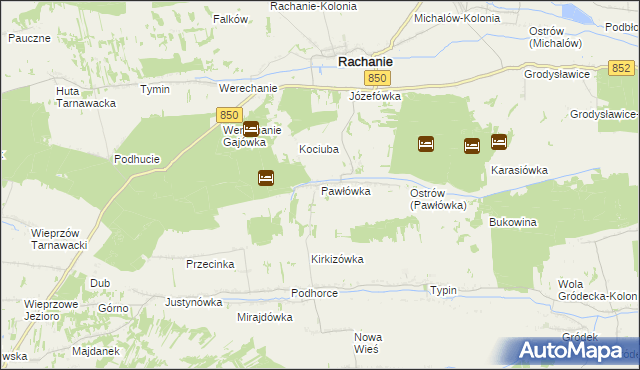 mapa Pawłówka gmina Rachanie, Pawłówka gmina Rachanie na mapie Targeo