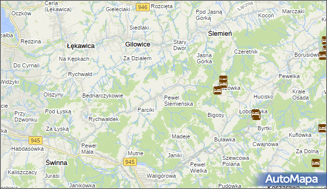 mapa Pewel Ślemieńska, Pewel Ślemieńska na mapie Targeo