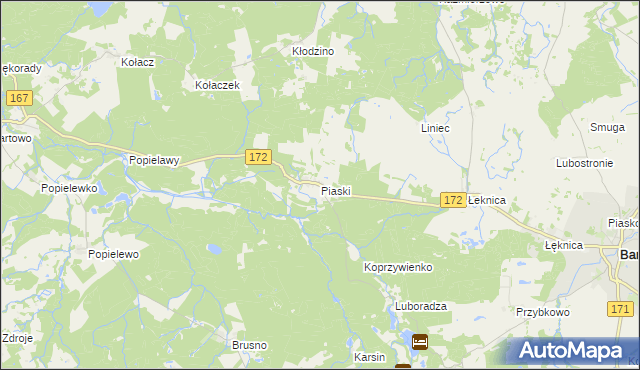 mapa Piaski gmina Barwice, Piaski gmina Barwice na mapie Targeo