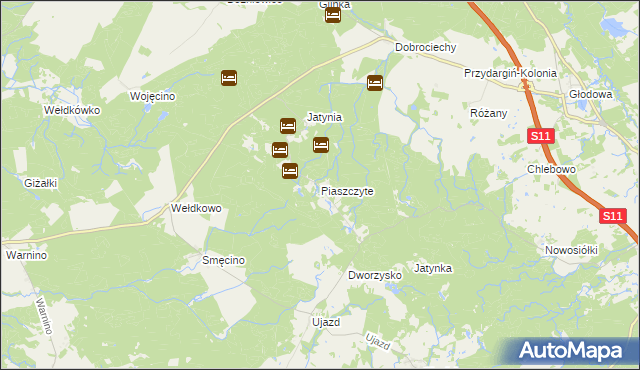 mapa Piaszczyte gmina Bobolice, Piaszczyte gmina Bobolice na mapie Targeo