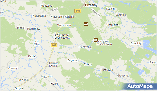 mapa Pieczyska gmina Brzeziny, Pieczyska gmina Brzeziny na mapie Targeo