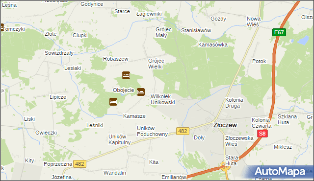 mapa Pieczyska gmina Złoczew, Pieczyska gmina Złoczew na mapie Targeo