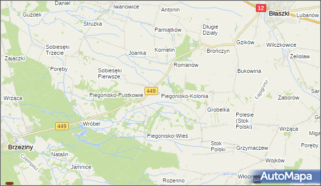 mapa Piegonisko-Kolonia, Piegonisko-Kolonia na mapie Targeo