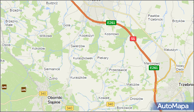 mapa Piekary gmina Oborniki Śląskie, Piekary gmina Oborniki Śląskie na mapie Targeo