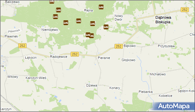 mapa Pieranie gmina Dąbrowa Biskupia, Pieranie gmina Dąbrowa Biskupia na mapie Targeo