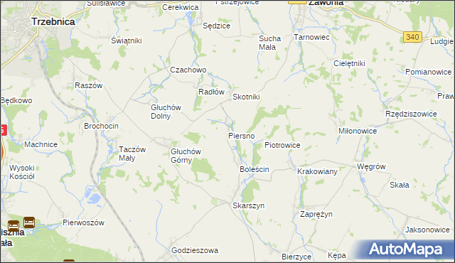 mapa Piersno gmina Trzebnica, Piersno gmina Trzebnica na mapie Targeo