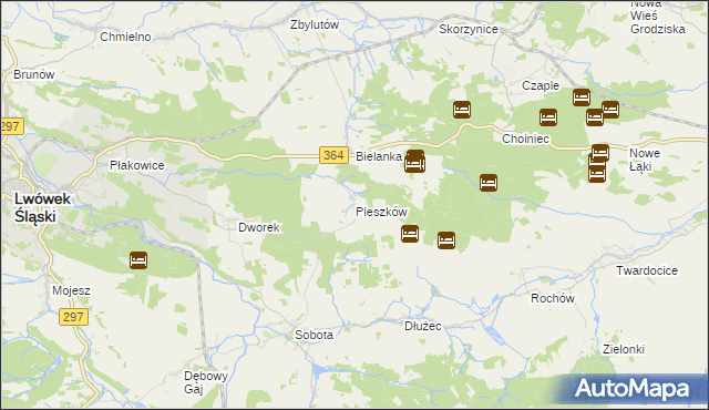 mapa Pieszków gmina Lwówek Śląski, Pieszków gmina Lwówek Śląski na mapie Targeo