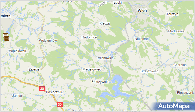 mapa Pilchowice gmina Wleń, Pilchowice gmina Wleń na mapie Targeo