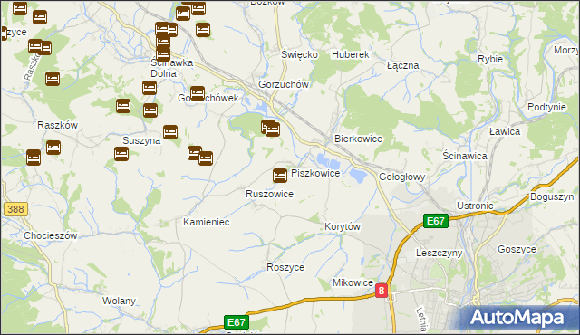 mapa Piszkowice, Piszkowice na mapie Targeo