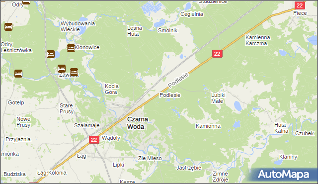 mapa Podlesie gmina Czarna Woda, Podlesie gmina Czarna Woda na mapie Targeo