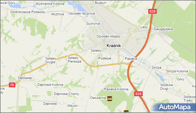 mapa Podlesie gmina Kraśnik, Podlesie gmina Kraśnik na mapie Targeo