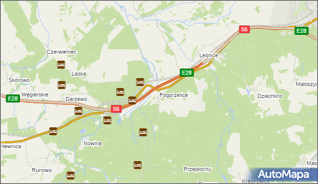 mapa Pogorzelice, Pogorzelice na mapie Targeo