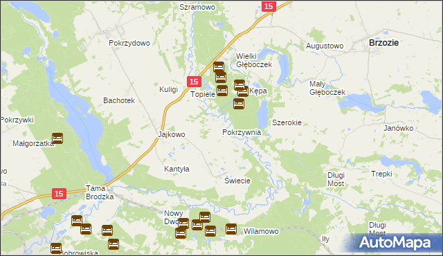 mapa Pokrzywnia gmina Brzozie, Pokrzywnia gmina Brzozie na mapie Targeo