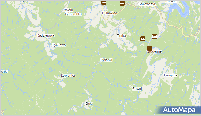 mapa Polanki gmina Solina, Polanki gmina Solina na mapie Targeo