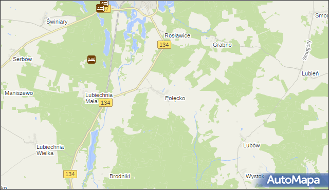 mapa Połęcko gmina Ośno Lubuskie, Połęcko gmina Ośno Lubuskie na mapie Targeo