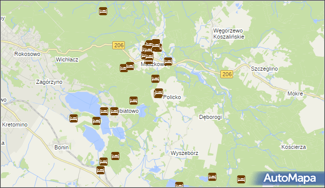 mapa Policko gmina Manowo, Policko gmina Manowo na mapie Targeo