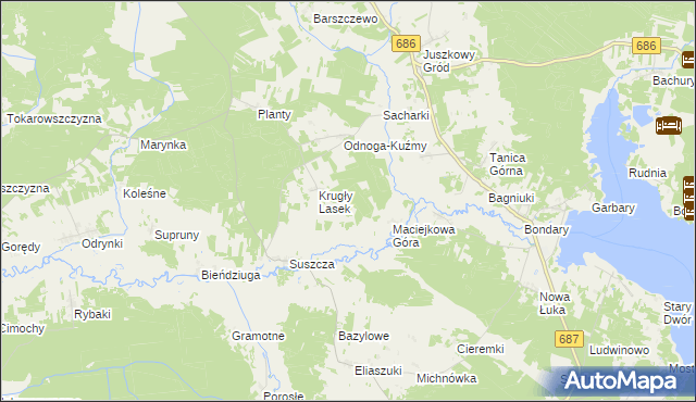 mapa Pólko gmina Michałowo, Pólko gmina Michałowo na mapie Targeo