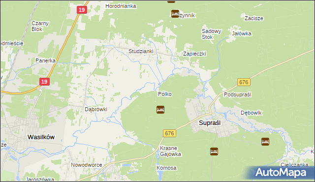 mapa Pólko gmina Supraśl, Pólko gmina Supraśl na mapie Targeo