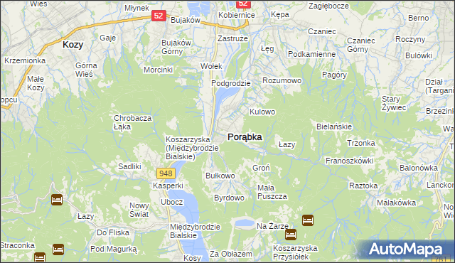 mapa Porąbka powiat bielski, Porąbka powiat bielski na mapie Targeo