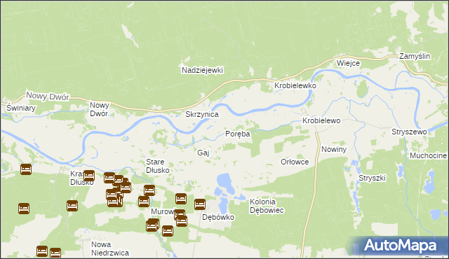 mapa Poręba gmina Przytoczna, Poręba gmina Przytoczna na mapie Targeo