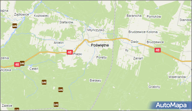 mapa Poręby gmina Poświętne, Poręby gmina Poświętne na mapie Targeo