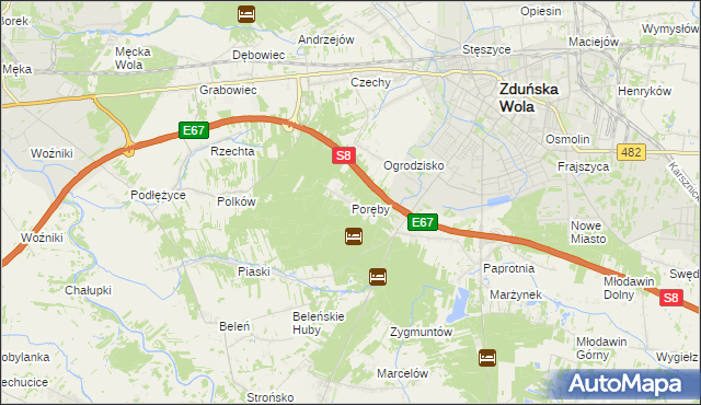 mapa Poręby gmina Zduńska Wola, Poręby gmina Zduńska Wola na mapie Targeo