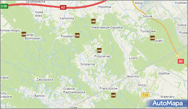 mapa Prościeniec, Prościeniec na mapie Targeo