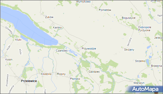 mapa Przywodzie gmina Przelewice, Przywodzie gmina Przelewice na mapie Targeo