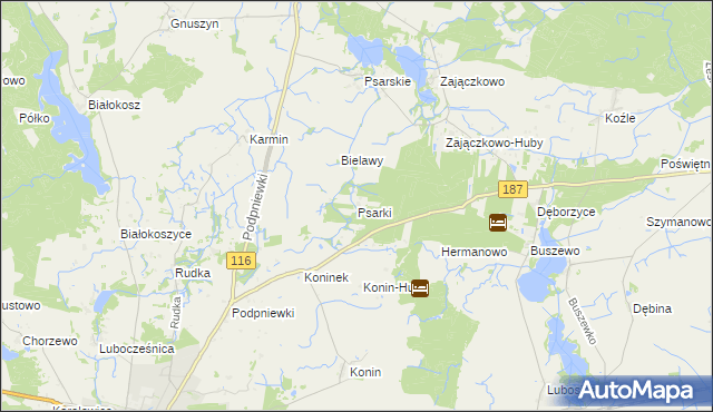 mapa Psarki gmina Pniewy, Psarki gmina Pniewy na mapie Targeo