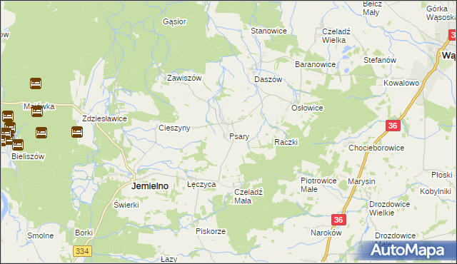 mapa Psary gmina Jemielno, Psary gmina Jemielno na mapie Targeo