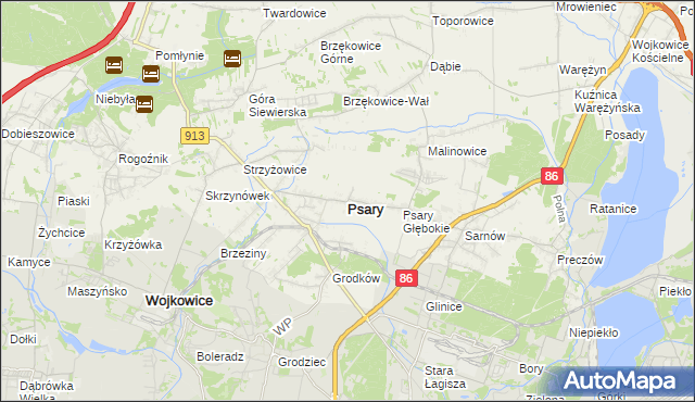 mapa Psary powiat będziński, Psary powiat będziński na mapie Targeo