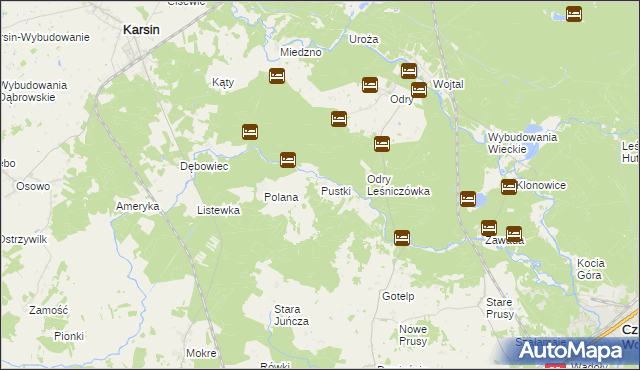 mapa Pustki gmina Czersk, Pustki gmina Czersk na mapie Targeo