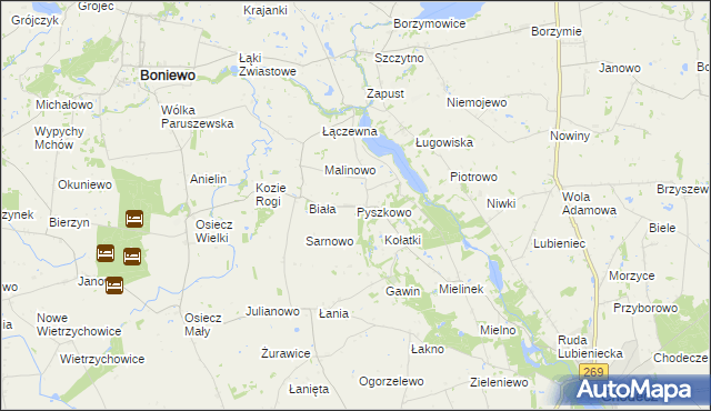 mapa Pyszkowo, Pyszkowo na mapie Targeo