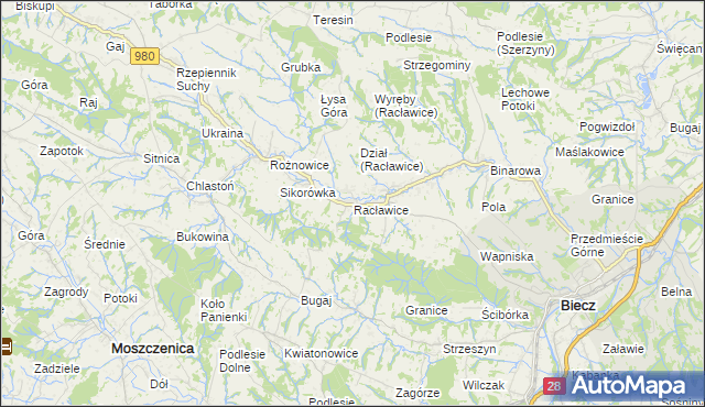 mapa Racławice gmina Biecz, Racławice gmina Biecz na mapie Targeo