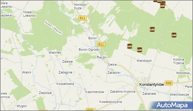 mapa Raczki gmina Sarnaki, Raczki gmina Sarnaki na mapie Targeo