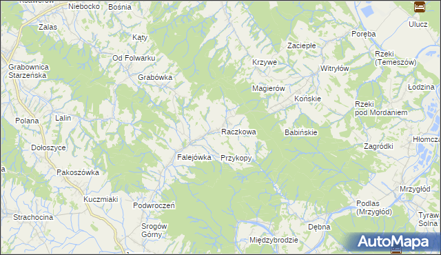 mapa Raczkowa gmina Sanok, Raczkowa gmina Sanok na mapie Targeo