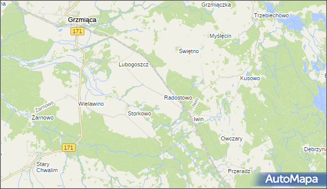 mapa Radostowo gmina Grzmiąca, Radostowo gmina Grzmiąca na mapie Targeo
