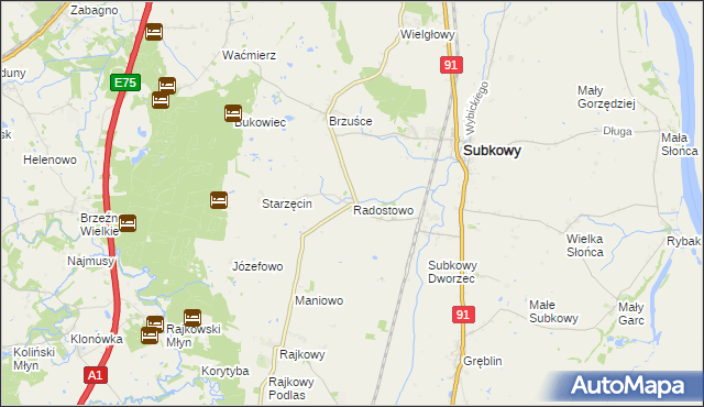 mapa Radostowo gmina Subkowy, Radostowo gmina Subkowy na mapie Targeo
